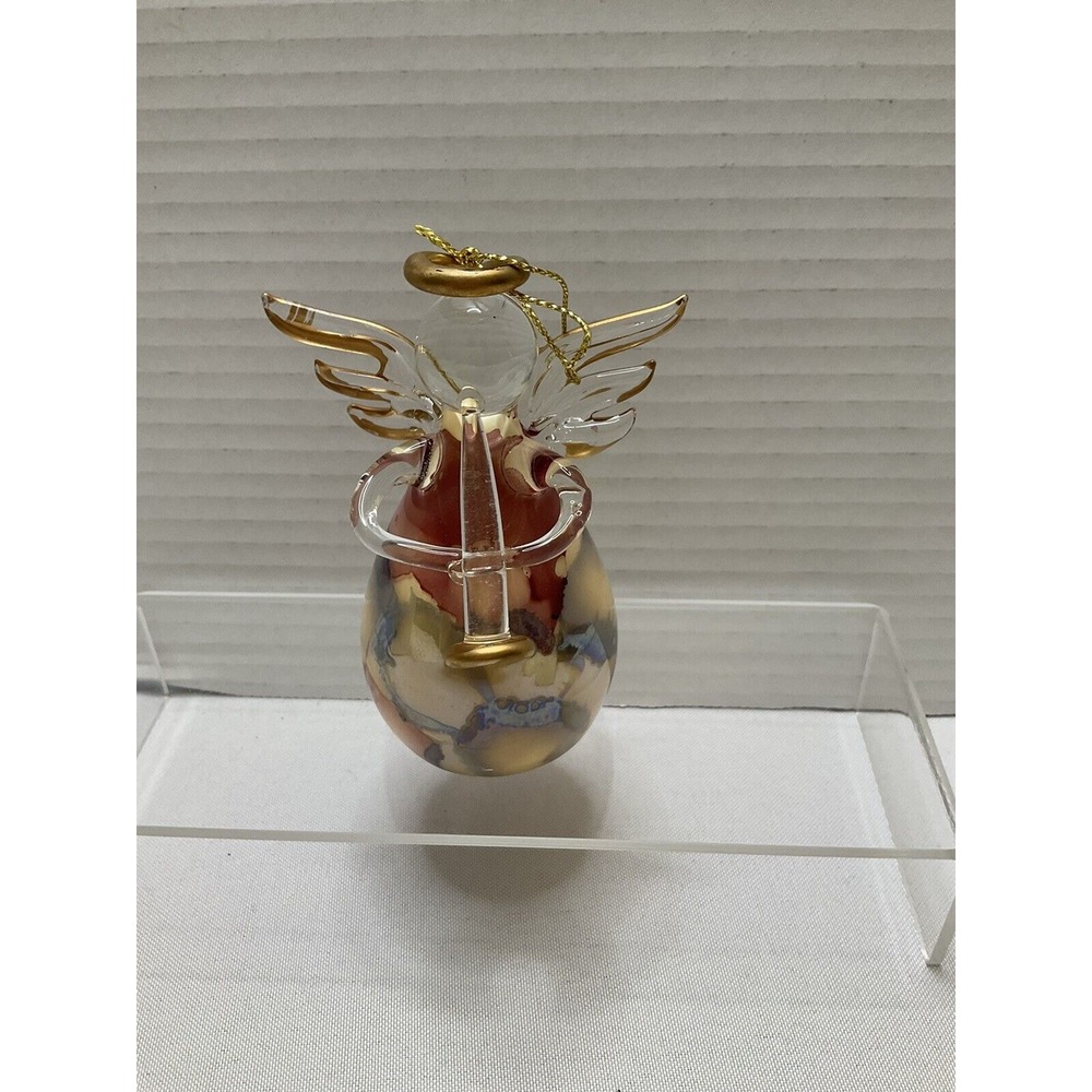 Russ Berrie‎ Vintage Glitter & Gold Collection Glass Angel W/horn Ornament 4"